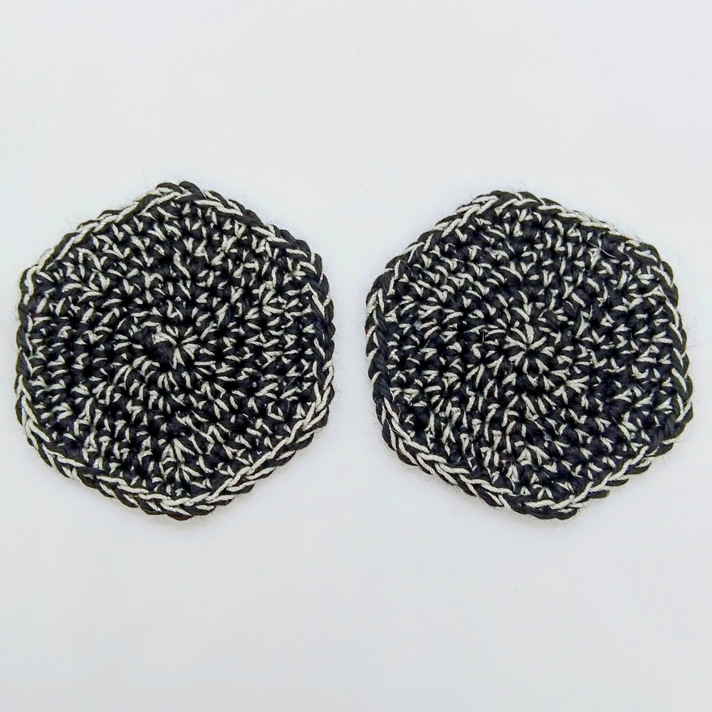 HANDMADE 2pk Black & Silver Hand Crochet Car Cup Holder Round Hexagonal Coasters